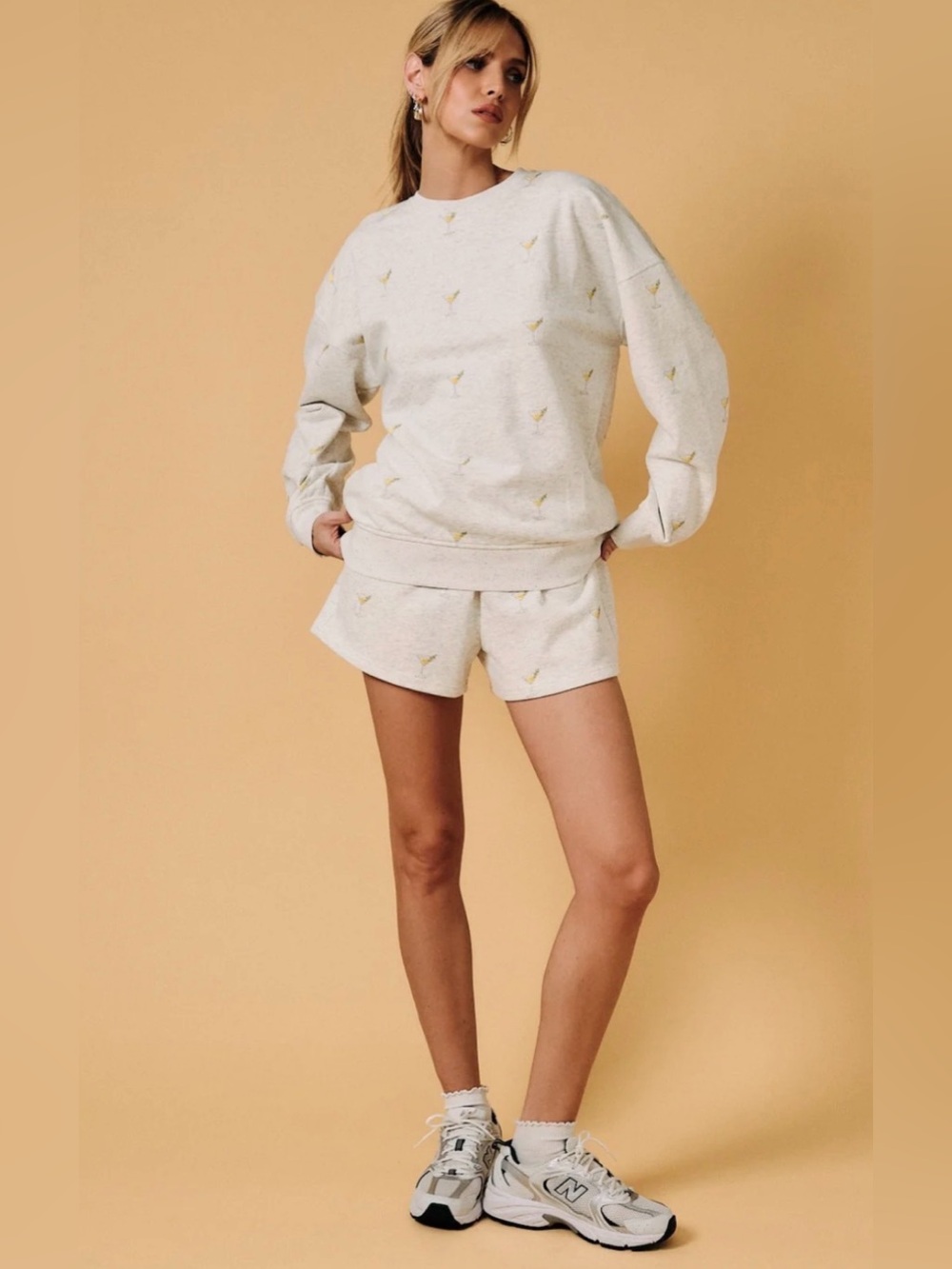 Cozy Cream martini Embroidered Lounge Shorts
